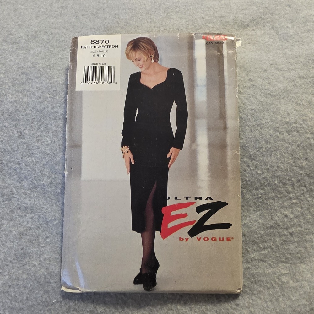 Vogue Ultra EZ Women's Dress Sewing Pattern Sz 6-8-10 8870 Contemporary Original